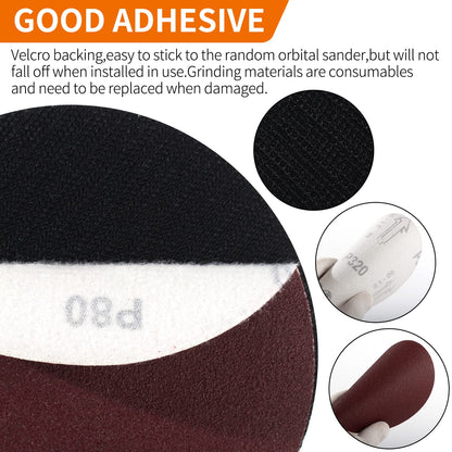 Pomsare 80PCS Angle Grinder Sanding Discs, 5 Inch Upgraded Hook and Loop Backing Pad Attachments with 5/8-11 Threads, Sanding Pad for Wood Sanding Buffing Polishing(40/60/80/120/180/240/320/600 Grit)