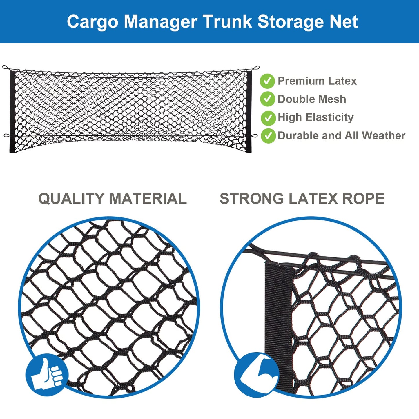 Cargo Net for Pickup Bed, Fit for Ford F150/F250, Chevy Silverado, GMC Sierra, 18"x50" Heavy Duty Elastic Cargo Organizer