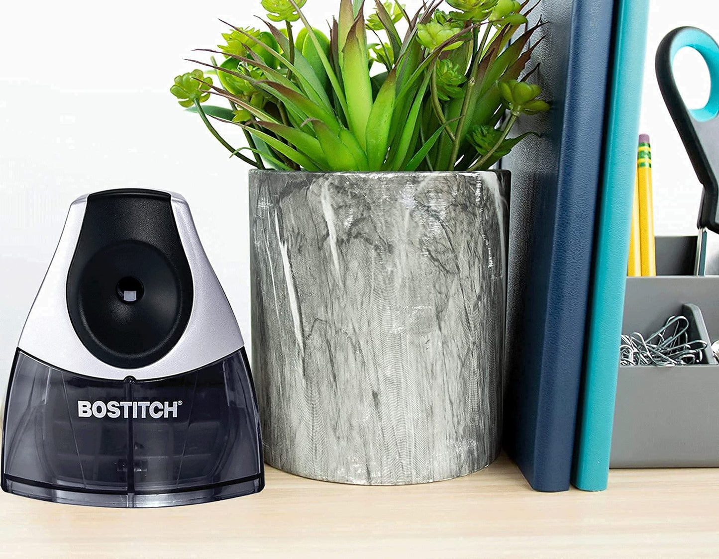 Bostitch Office Personal Electric Pencil Sharpener, Powerful Stall-Free Motor, High Capacity Shavings Tray, Black (EPS4-BLKSLV)
