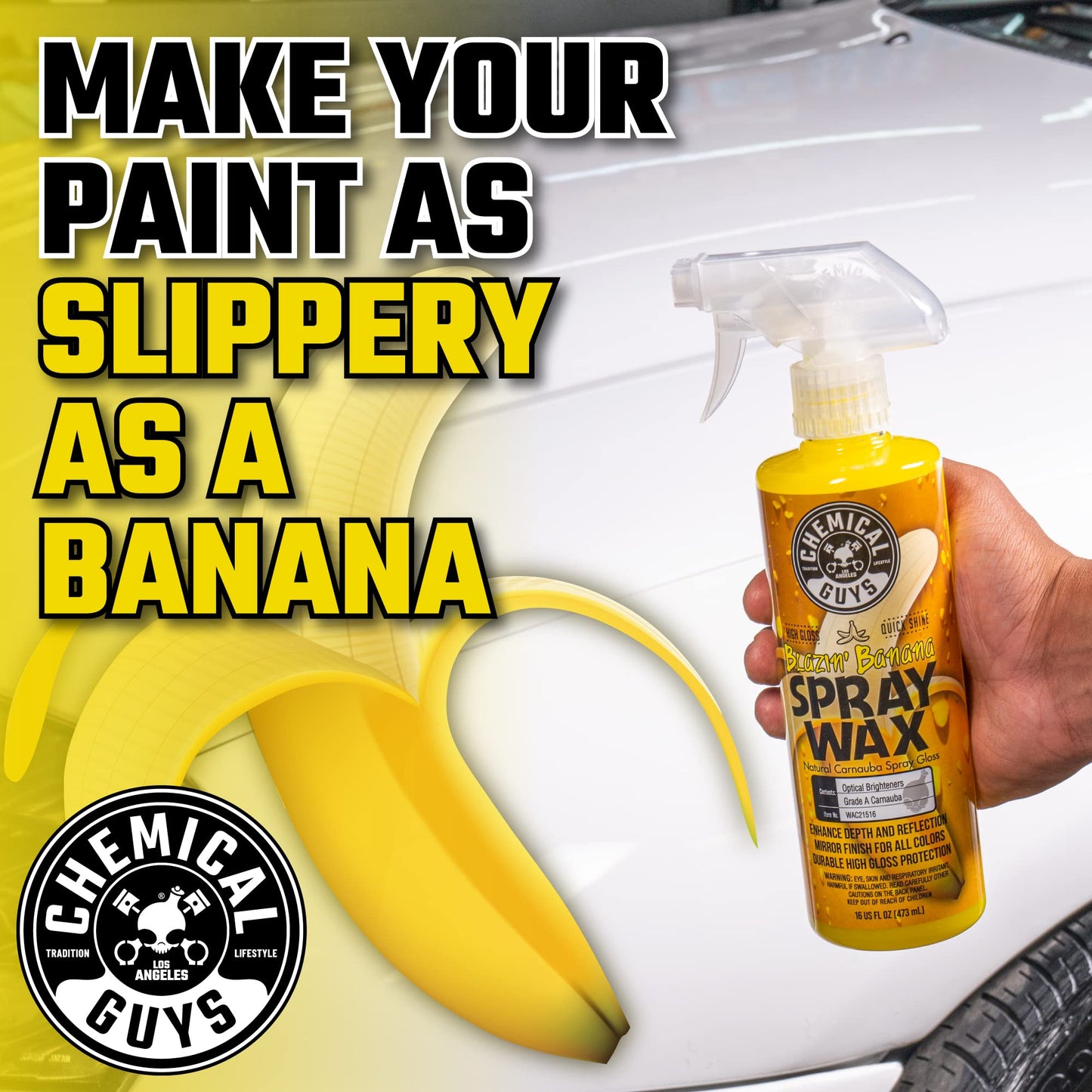 Chemical Guys Blazin' Banana Spray Wax for Car Shine & Protection - Natural Carnauba Formula for Glossy Finish on Paint, Chrome, Metal & Glass - Easy Spray-On, Wipe-Off Application, 473 ml