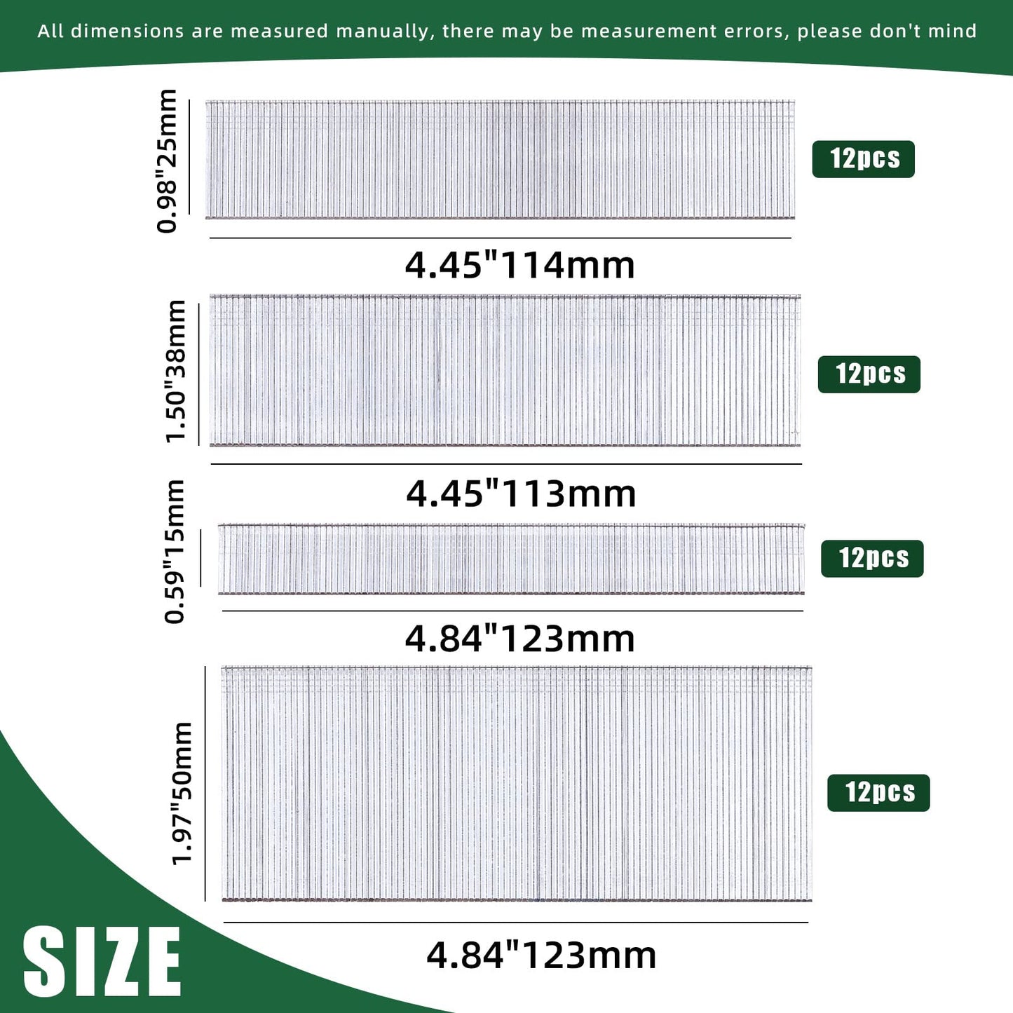 Keadic 4800Pcs 4 Sizes 18 Gauge Brad Nail Assortment Kit, 5/8", 1", 1-1/2", 2" Galvanized Steel Straight Finish Nails Gun Electric Finishing Pin Brads Nail for Moldings Cabinets Installation