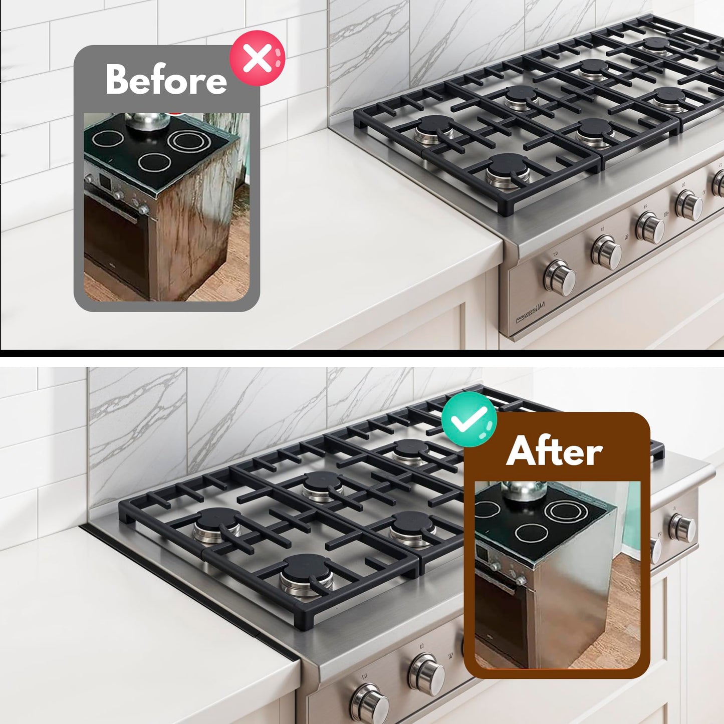 RECAPS Stainless Steel Extendable Stove Gap Covers Fliter 13.8"to 27.5"in, Stove Side Gap Covers for Kitchen, Heat Resistant Oven Crack Guard for Counter (2 Packs，Black）