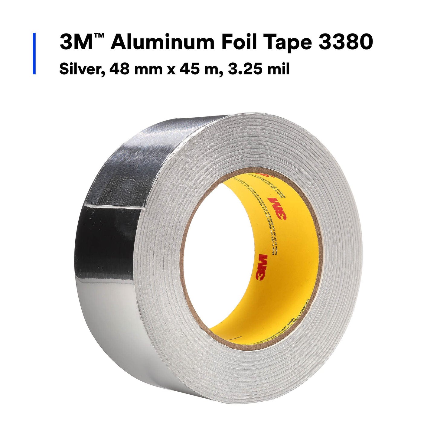 3M Linered Aluminum Foil Tape 3380 Silver, 48 mm x 45 m (Pack of 1)