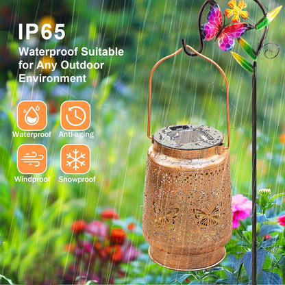 Solar Lanterns Outdoor Hanging Lantern Lights with Shepherd Hook, Gardening Gifts for Mom Grandma Women Butterfly Metal Decor Lantern Waterproof Solar Lights LED Decorative for Garden Yard Patio