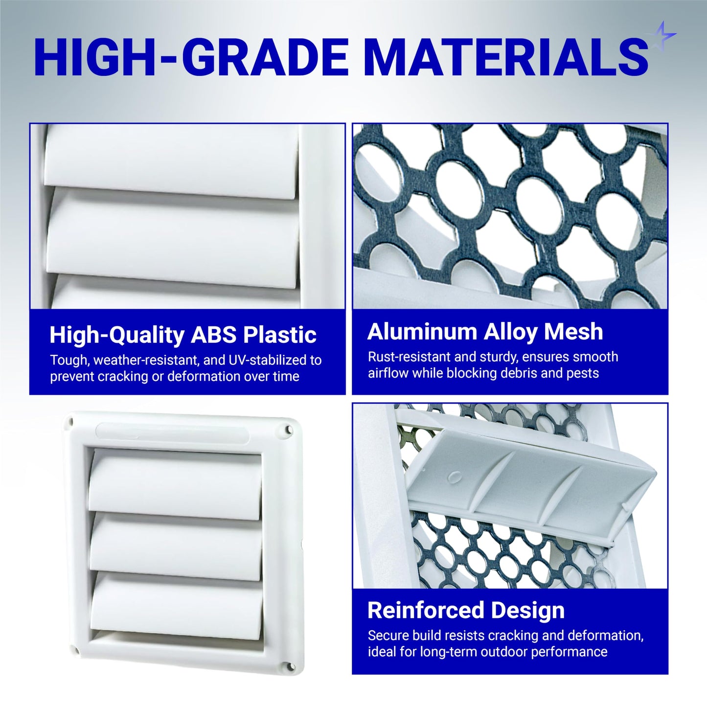 [UPGRADED] 2 PACKS Ultra Durable Louvered Outdoor Dryer Vent Cover for 4" Opening Hood Duct by BlueStars - Outdoor White Exhaust Cap Prevents Birds, Rain And Snow For Long-lasting Use