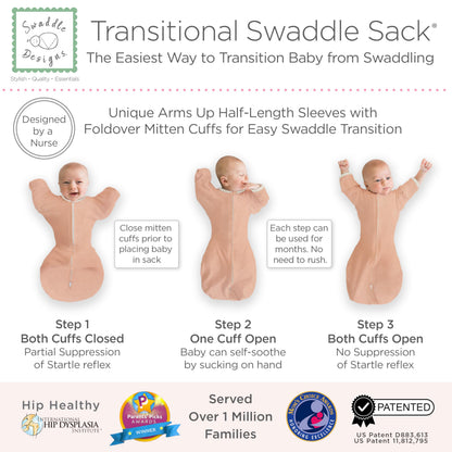 SwaddleDesigns Transitional Swaddle Sack, Arms Up Half-Length Sleeves & Mitten Cuffs, Swaddle for Newborn Transition to Baby Sleep Sack Wearable Blanket, 3-6 Month, 14-21 lb, Heathered Peach Blush
