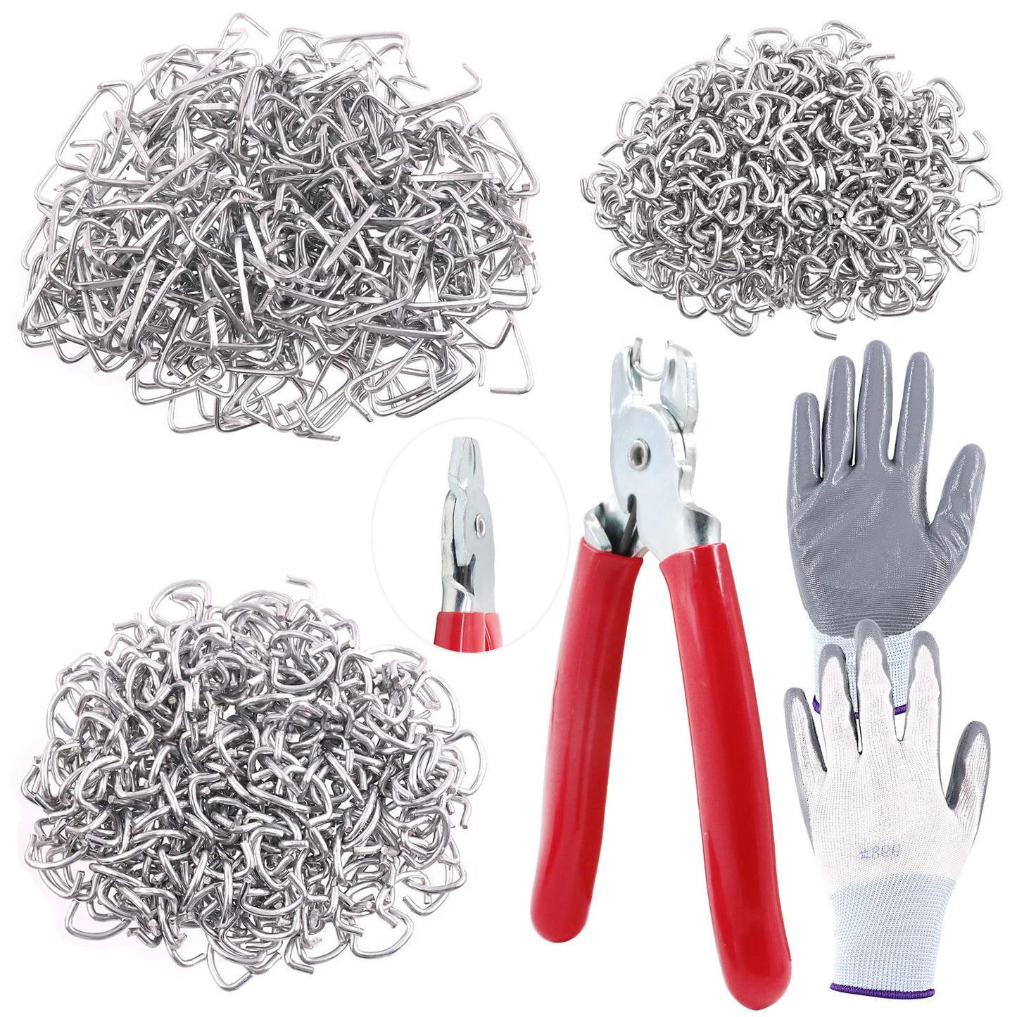 Swpeet 900 Pcs 3/4" 3/4" 3/8" Galvanized Hog Rings with Assorted Straight Ring Pliers Professional Hog Ring Installation Kit for Upholstery