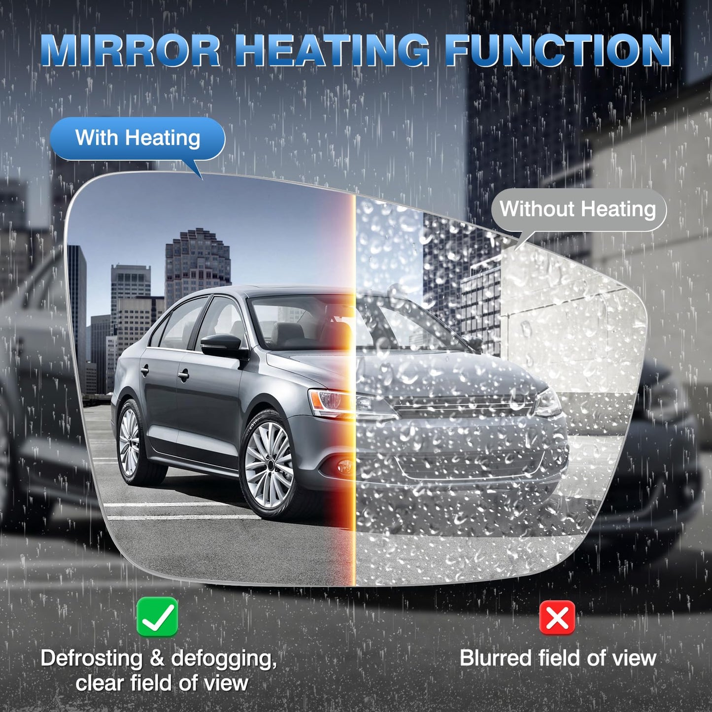 TOP-MAX VW Passenger Right Side Mirror Glass for 2011-2018 Volkswagen Jetta, 2012-2016 VW Beetle, 2012-2015 Volkswagen Passat, Convex Heated Mirror Glass Replacement with Backplate & Holder