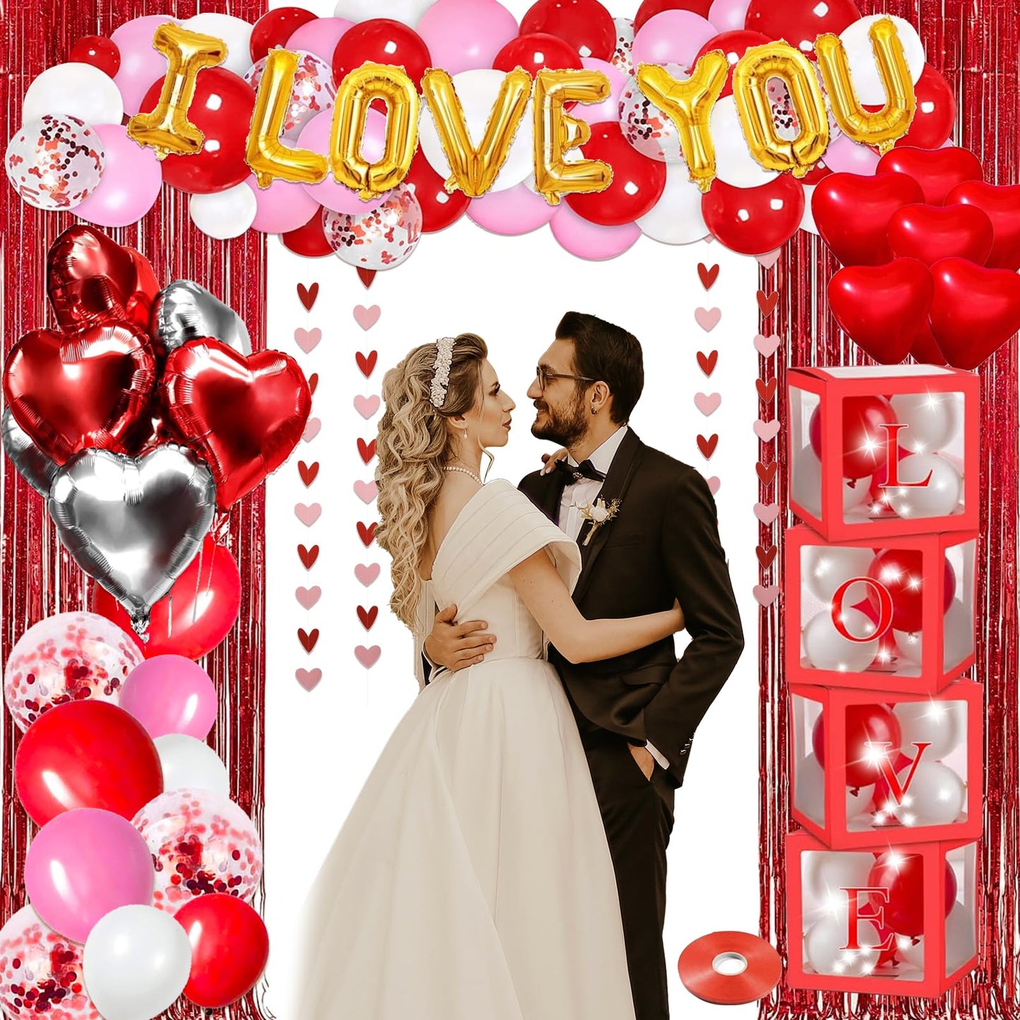 90Pcs Valentines Day Decor Kit, Happy Anniversary Decorations - 4 Pcs Balloon Boxes, Balloon Garland, Multi Decorations For Romantic Decors Special Night