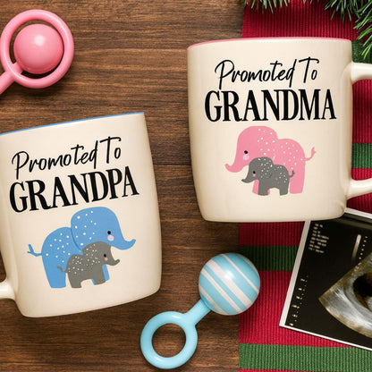 Triple Gifffted Promoted to Grandparents Coffee Mugs for New Best Grandma and Grandpa, Gifts Ideas First Time Grandparent Baby Reveal Pregnancy Announcement Christmas, Ceramic 13Oz
