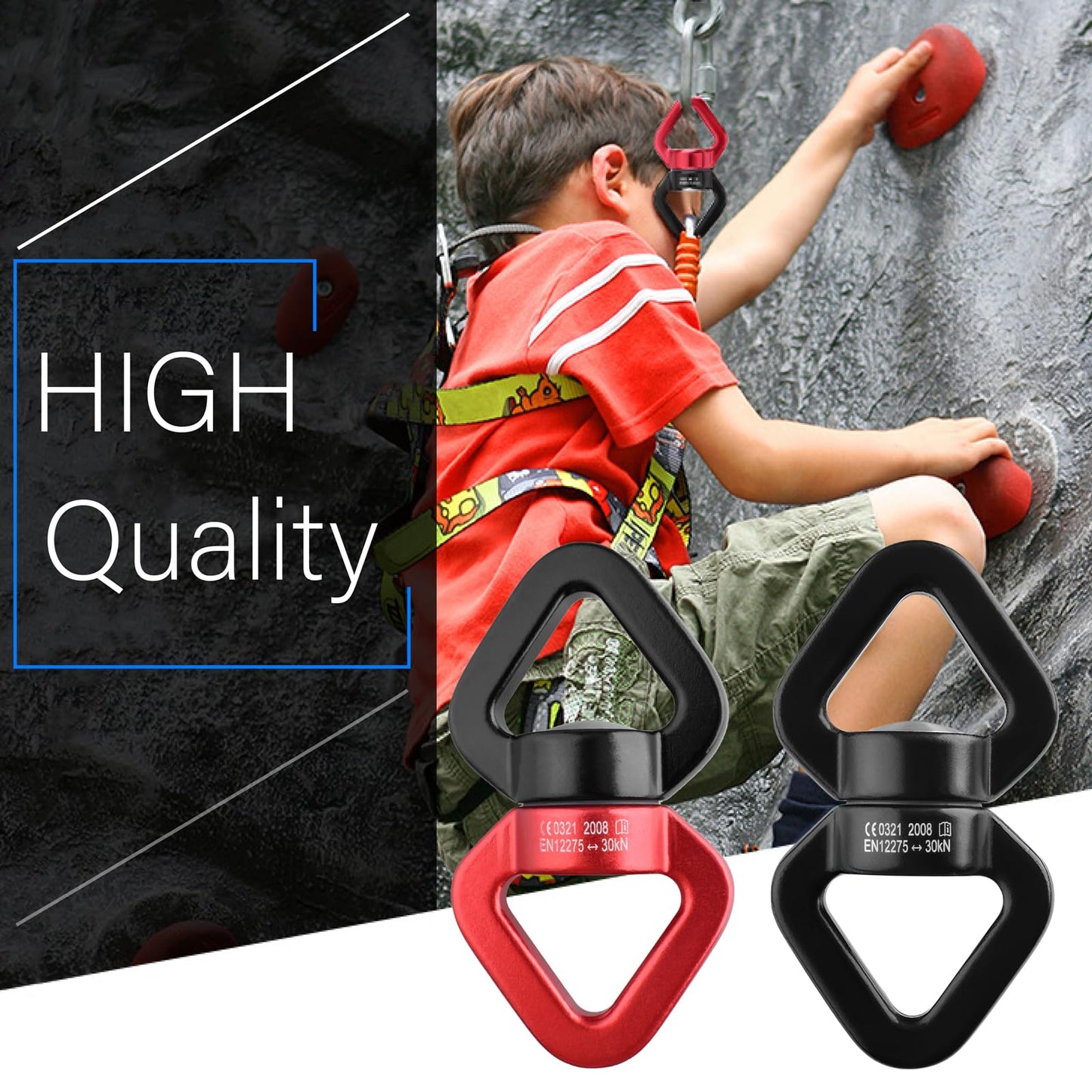 TRIWONDER Swing Swivel 30kN Micro Rotator Swivel Rotational Device Hanging Accessory for Rock Climbing, Hammock, Web Tree Swing, Aerial Dance, Yoga, Swing Spinner Hanger (Black)