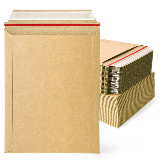 zmybcpack 50 Pack 7x9 inch Kraft Rigid Mailer, Self Seal Stay Flat Photo Document Mailers, Kraft Cardboard Envelopes Photography Mailers for CD, Photos, Document