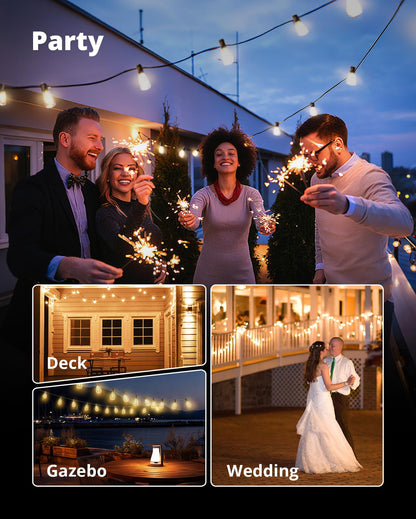 VIPAR Outdoor String Lights 60FT LED Patio Lights Waterproof with 28 Shatterproof ST38 Edison Bulbs Outside Hanging Light Dimmable Connectable for Porch, Deck, Garden, Backyard, Balcony, Decor, 2700K