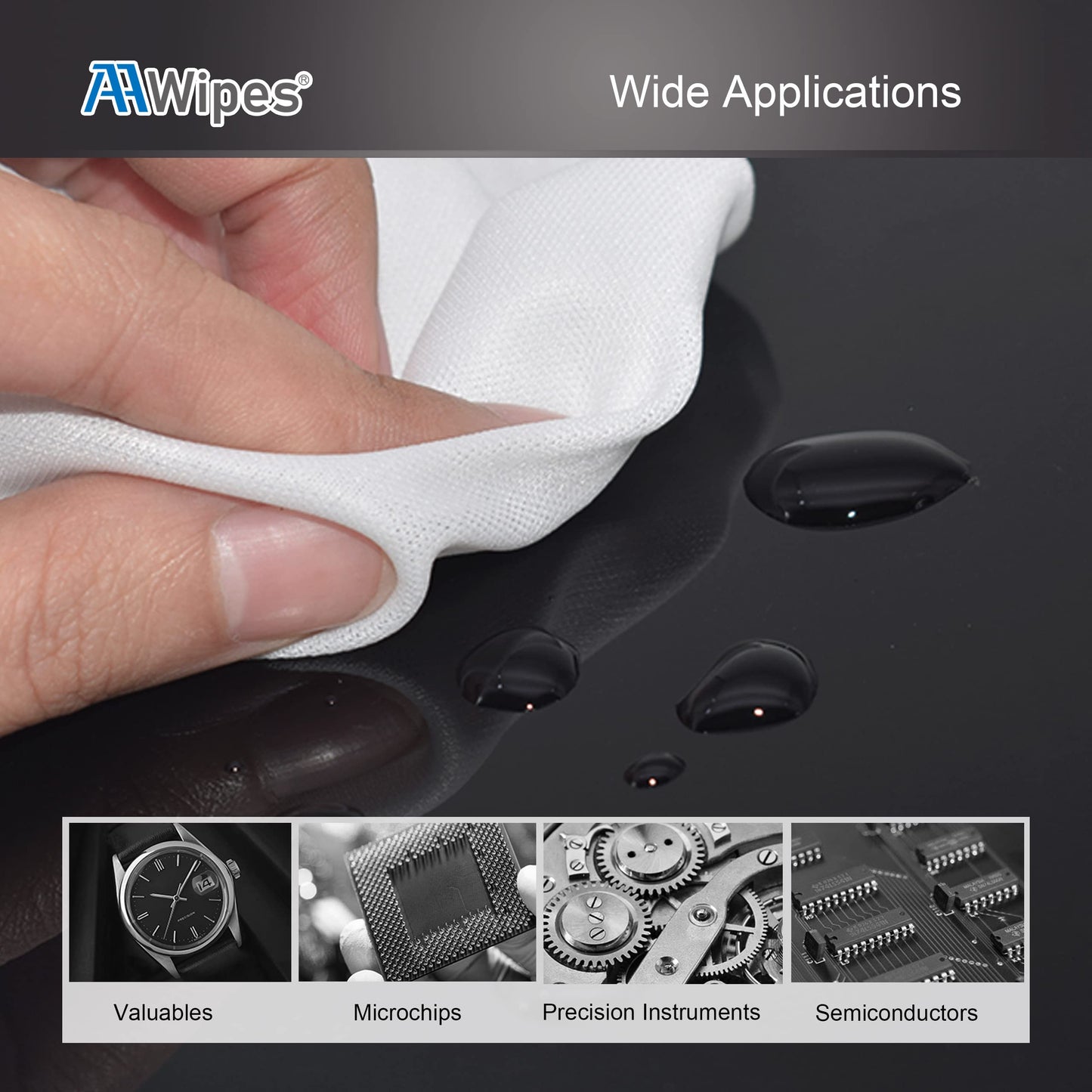 AAWipes Cleanroom Cloth Wipes 6"x6" (Bag of 150 Pcs) Double Knit 100% Polyester Wipers Lint Free Cloths with Ultra-fine Filaments, Laser Sealed Edge, Class 100 Cloths, Ultra-soft Wipes