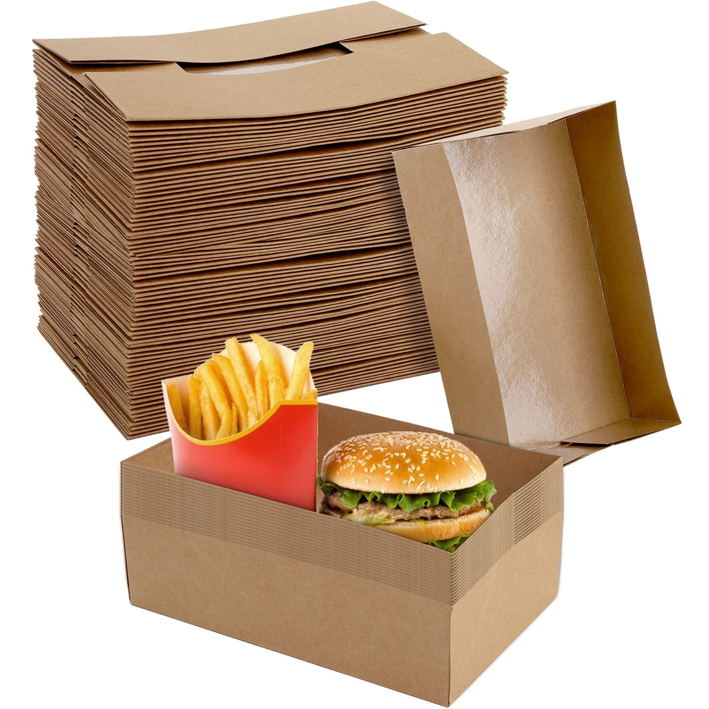 DEAYOU 50 Pack Food Paper Trays, 1/2 LB Kraft Food Containers, Paperboard Food Box Tray for Party, Brown Fast Food Holders for Stadium, Theater, Nacho