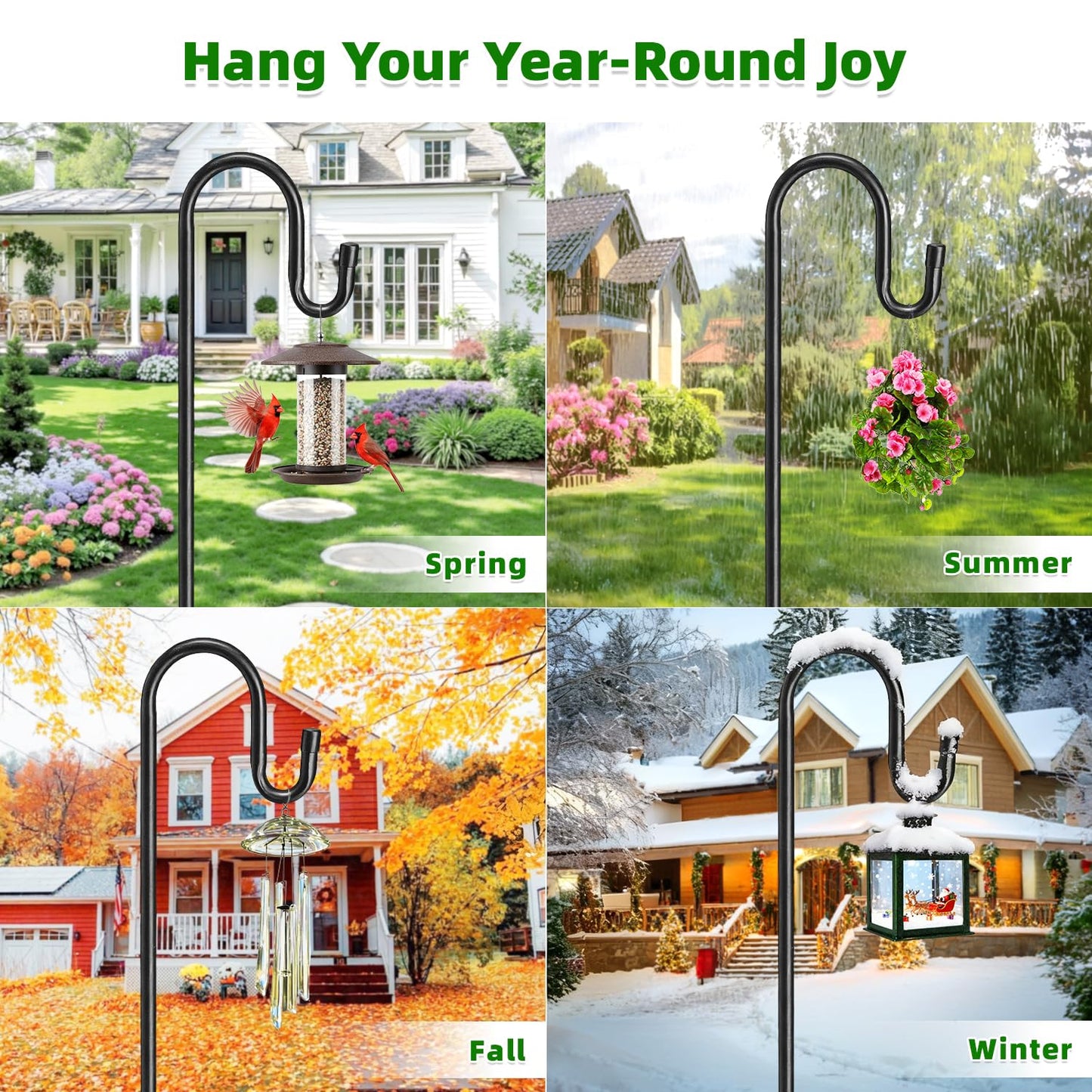 Shepherds Hook for Bird Feeders for Outdoor, 78 Inch Adjustable Shepherds Hook with 5 Prong Base, 5/8 Inch Metal Garden Hanger Stand for Hummingbird Feeder, Wind Chime, Lantern