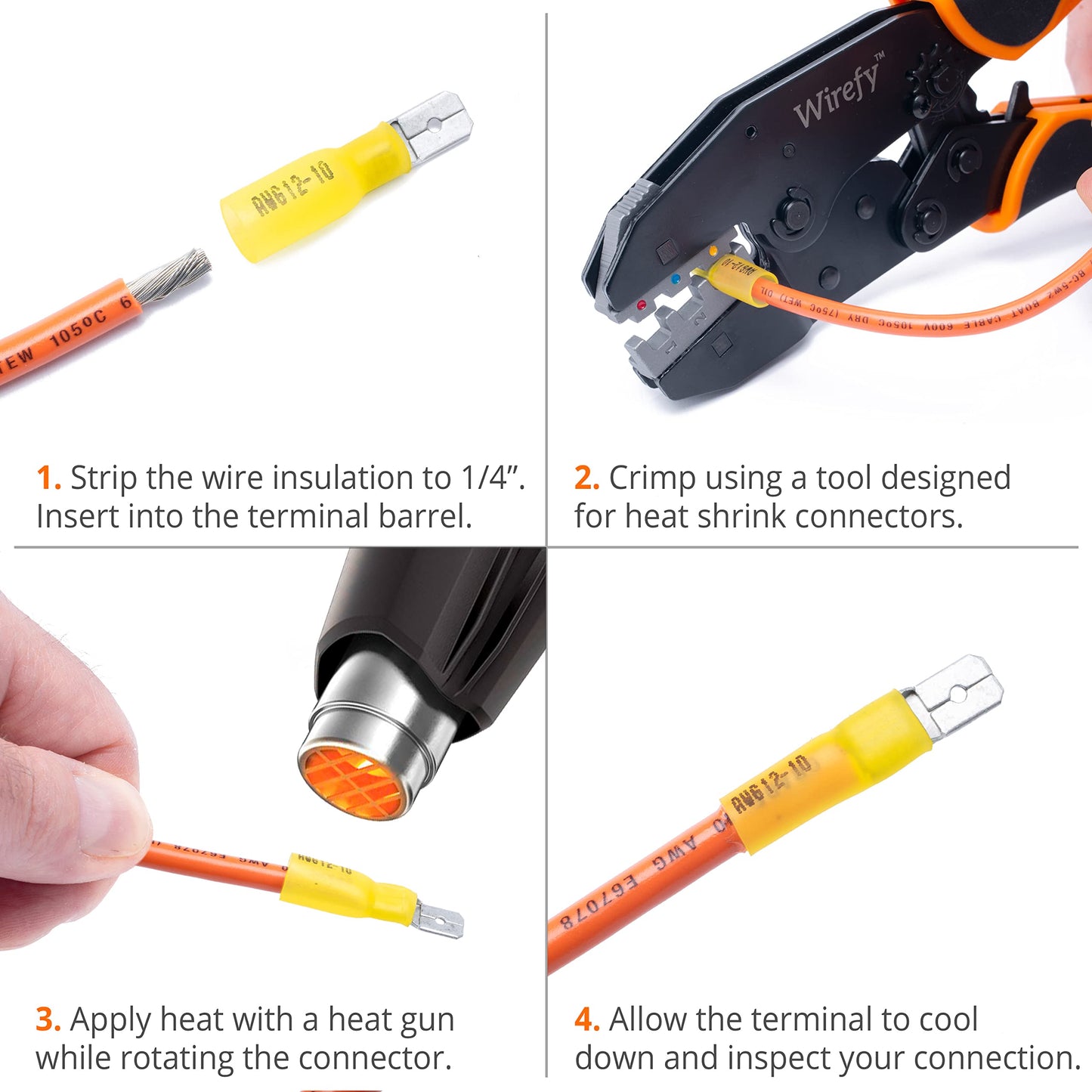 90 PCS Wirefy Male Spade Connectors - Heat Shrink Spade Connector Kit - Quick Disconnect Wire Connectors - Electrical Spade Terminals - Yellow 12-10 Gauge