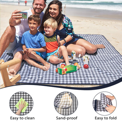 BARTHKIT Extra Large Outdoor Picnic Blanket, 79"x79" Waterproof Sandproof Beach Blanket, Portable Camping Blanket Lightweight for Camping Beach Park Courtyard, Black & White Grid