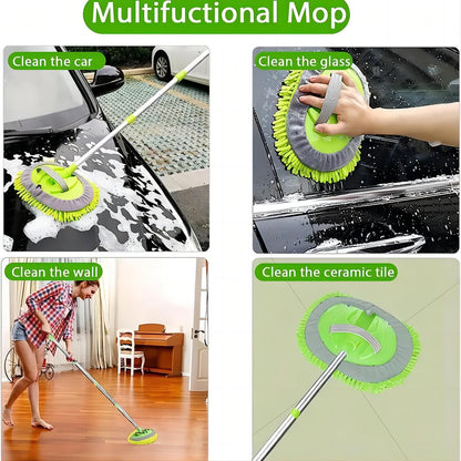 63" Car Wash Brush with Long Handle Microfiber Cleaning Mop Kit for SUV Truck RV 2 in 1 Windshield Cleaner Automotive Interior Exterior Detailing Duster Mitt Scrubber Scratch-Free Accessories