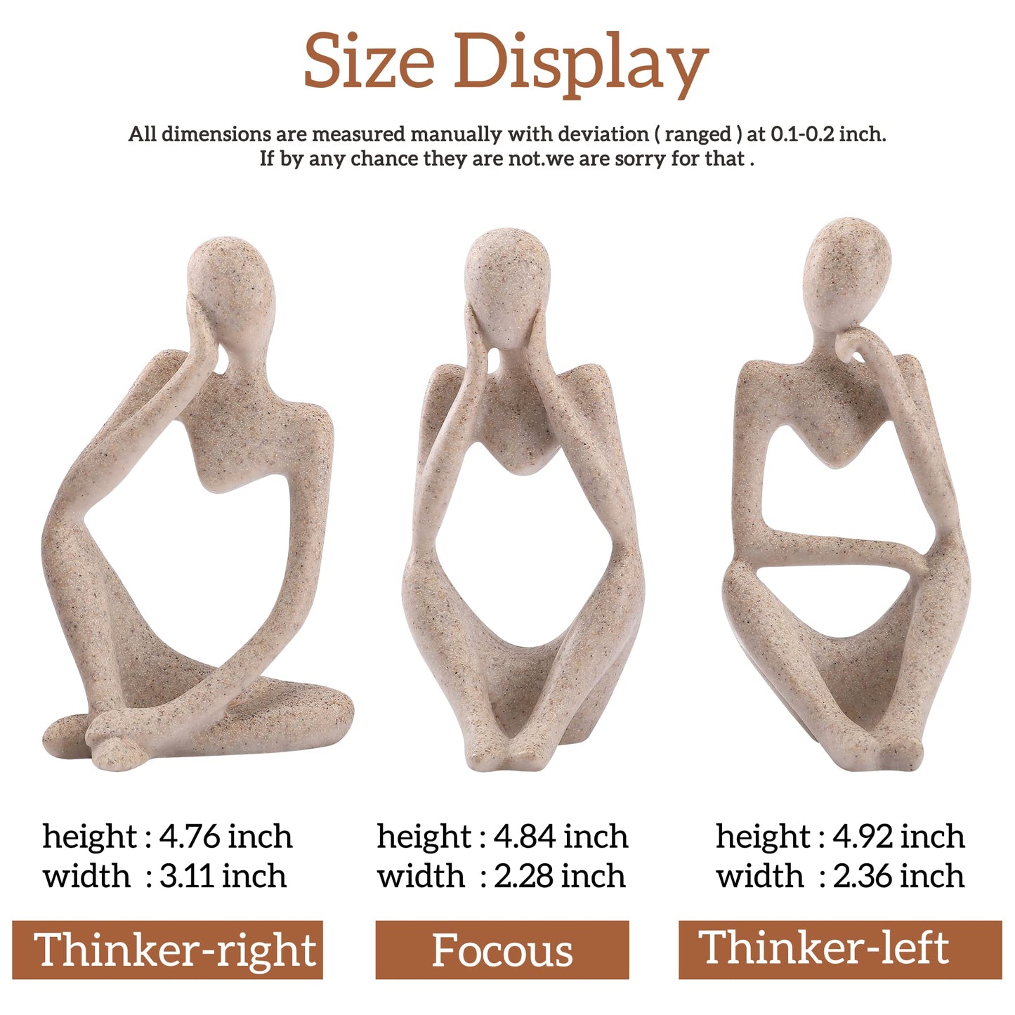 Winshall Home Decor Accents, Resin Thinker Statue Decor 3 PCS, Abstract Bookshelf Decor, Decorative Sculpture for Office,Book Shelf, Figurines Home Decor Accents (Sandstone)