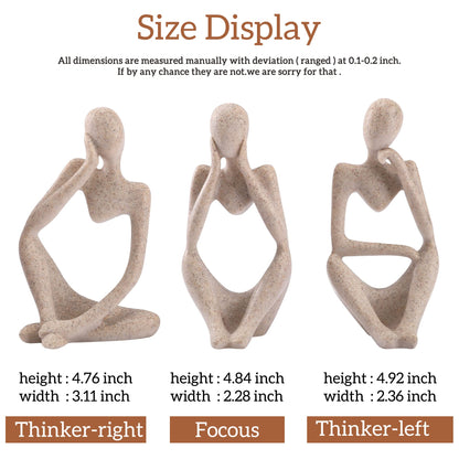 Winshall Home Decor Accents, Resin Thinker Statue Decor 3 PCS, Abstract Bookshelf Decor, Decorative Sculpture for Office,Book Shelf, Figurines Home Decor Accents (Sandstone)