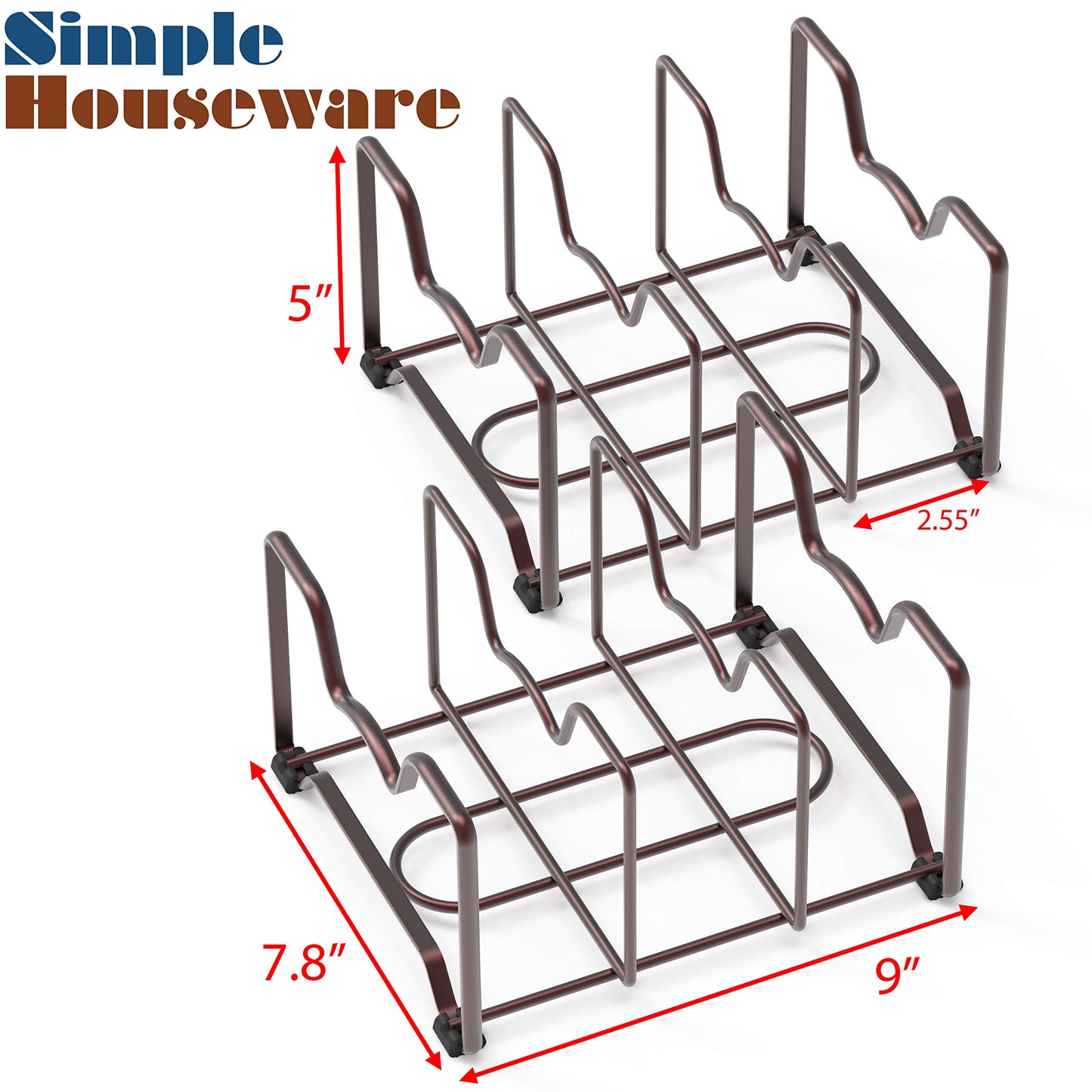 Simple Houseware Pots and Lid Rack Holder, Kitchen Cabinet and Pantry Organizer for Cutting Boards, and Cookie Sheets, 2 Pack, Bronze