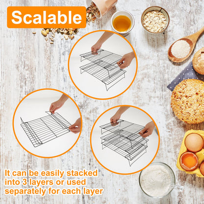 Abizarch 3-Tier Cookie Cooling Rack, 13.4“x9.4" Stackable Iron Baking Cooling Rack,Cooling Rack for Baking, Foldable Wire Cooling Rack Space Saving for Cupcakes Pies Cookies Gadgets