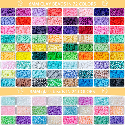SJZWSD 6-Box Friendship Bracelet Making Kit - 16,000pcs Clay Beads, Seed Beads & Glass Beads Collection, Letter Beads, Charms