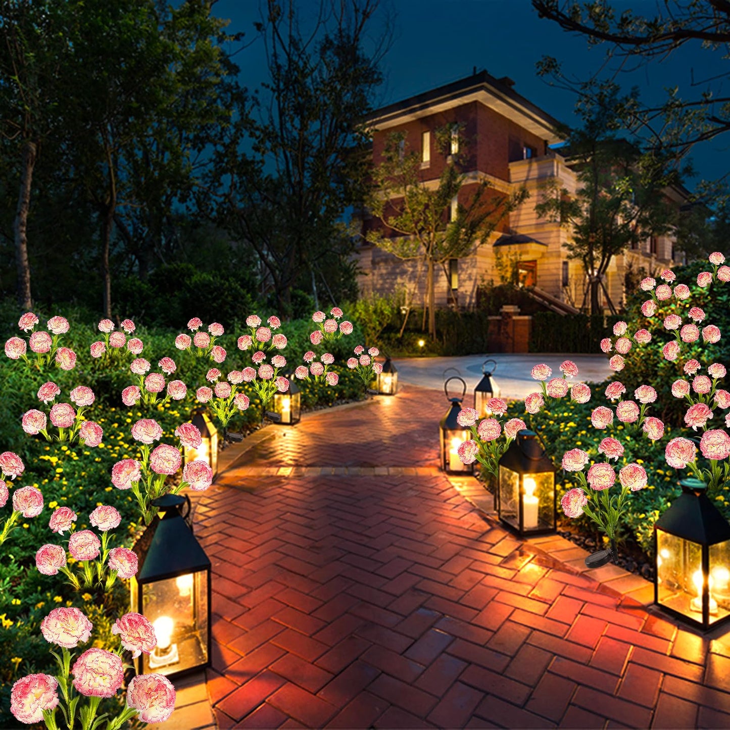 Solar Flower Landscape Path Lights, 2 Pack Waterproof Outdoor Solar Lights with 10 Petals Gifts for Women、Mom, Grandma Romantic, Yard, Patio, Garden,Decorations for Gravefor