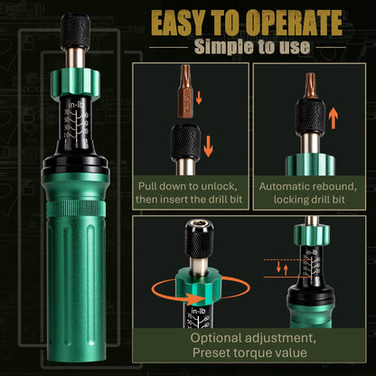 UUT Wrench scewdriver, Torque Screwdriver, Preset Adjustable Click Torque Screwdriver, Inch Pound Precision Screwdriver Set with S2 Bits, Storage Case, 1/4 Inch Drive, 10–70 in.lb.
