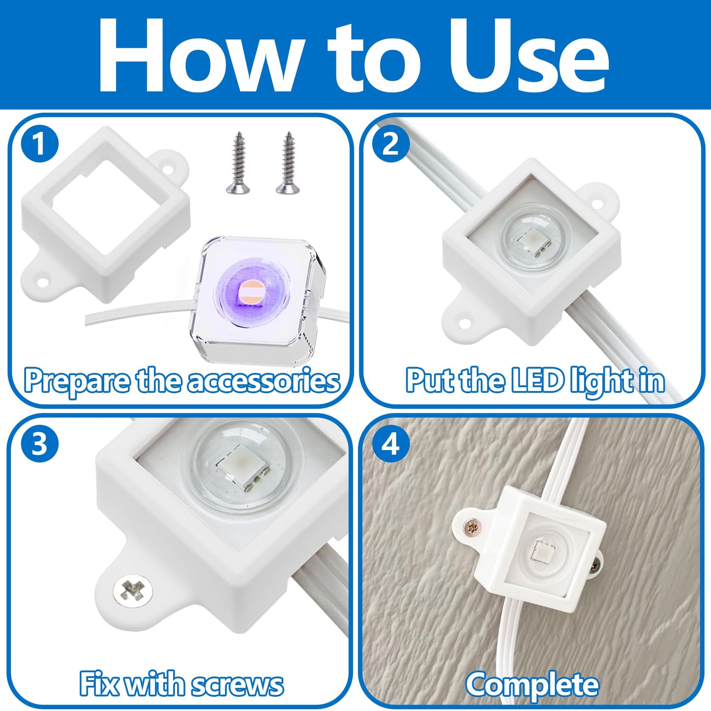 40 Pcs H705 LED Light Mounting Bracket Clip,Waterproof H705 LED Lights Mount Set with 80 Screws,Screw Mounting White Square Light Brackets for Outdoor Installation