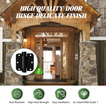 2 Pack Self Closing Door Hinges 3.5 inch Matte Black Spring Loaded Auto Close Hinges 5/8'' Radius Corners Adjustable Tension for Interior Door 3 1/2 Auto Self-Closing Hinge