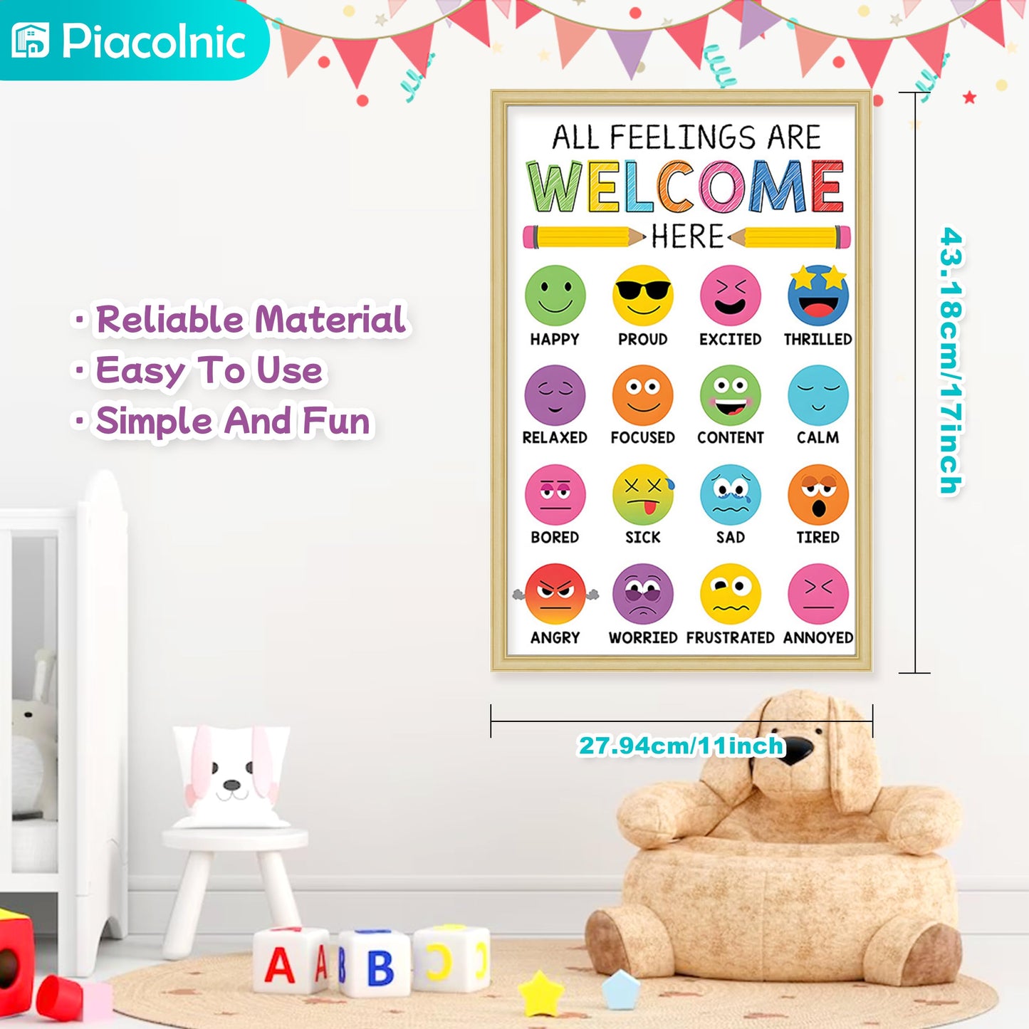 4Pcs Feelings Chart Classroom Posters, 11X17inch Calm Down Corner Wall Art, Inspirational Classroom Posters for Bulletin Board Classroom Décor School Preschool Mental Health Therapy Office