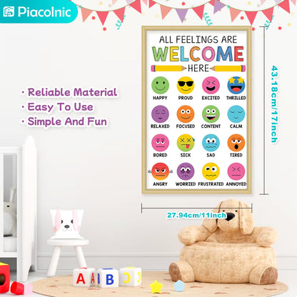 4Pcs Feelings Chart Classroom Posters, 11X17inch Calm Down Corner Wall Art, Inspirational Classroom Posters for Bulletin Board Classroom Décor School Preschool Mental Health Therapy Office