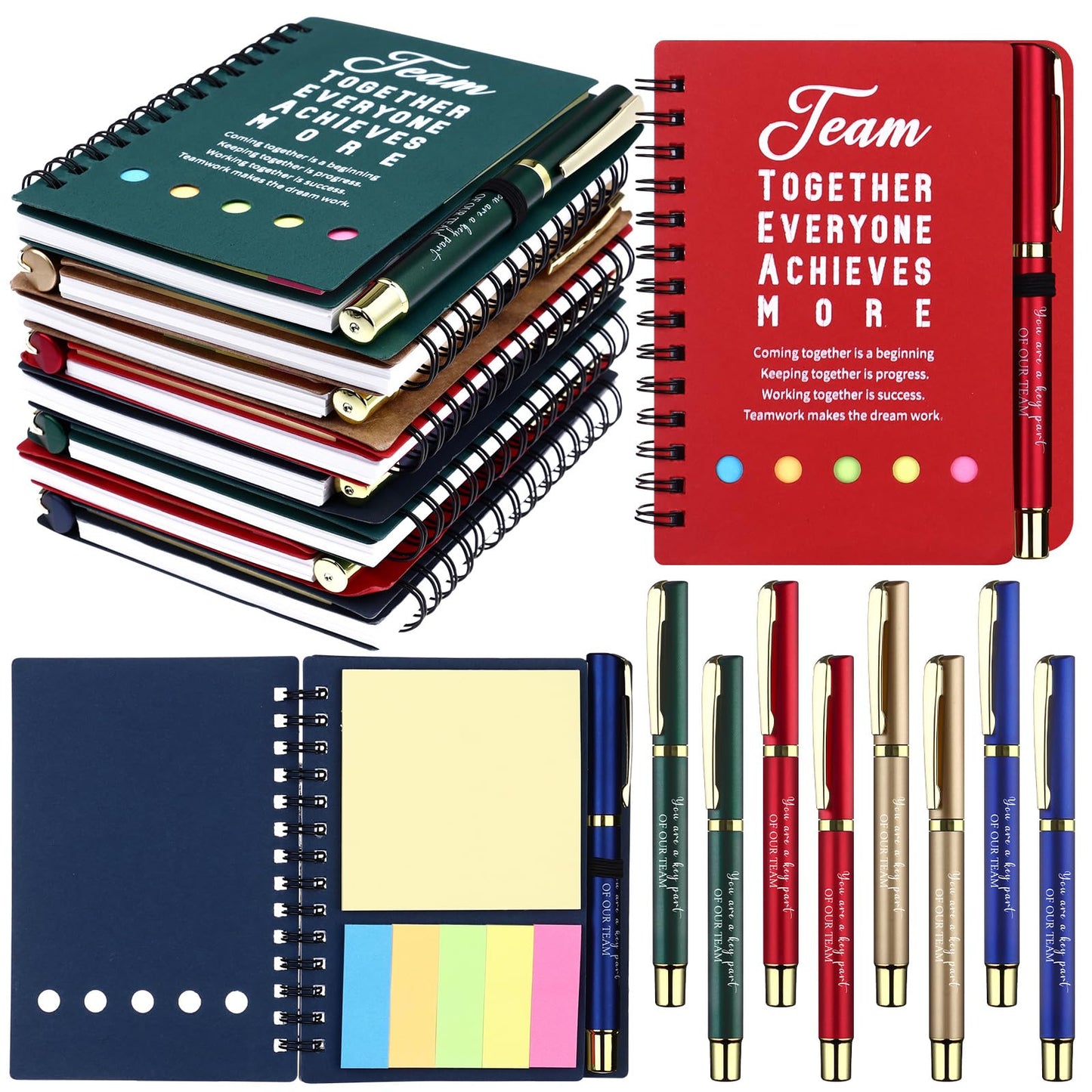 8 Set Team Gifts Employee Appreciation Gift Bulk Inspirational Team Spiral Notebooks with Sticky Notes Motivational Ballpoint Pens Thank You Gifts for Coworker Staff Teacher Christmas School Office