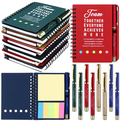 8 Set Team Gifts Employee Appreciation Gift Bulk Inspirational Team Spiral Notebooks with Sticky Notes Motivational Ballpoint Pens Thank You Gifts for Coworker Staff Teacher Christmas School Office