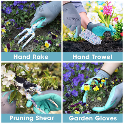 WORKPRO Aluminum Garden Tool Set – 4PCS Heavy Duty Hand Garden Tools, Includes Garden Gloves, Trowel, Cultivator & Pruner for Gardening, Planting & Landscaping, Garden Gifts for Women