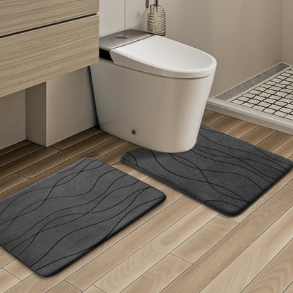 YIHOUSE Memory Foam Grey Bath Mat Set 2 Piece, Ultra Absorbent Bath Mat for Bathroom - Non-Slip Machine Washable & Dry Quickly, 2 Piece Bathroom Mat Set, Dark Grey