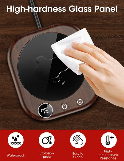 Coffee Mug Warmer Smart Cup Warmer for Desk, Upgrade Coffee Warmer with LED Light, 3 Temperature Control and Auto Shut Off Electric Beverage Warmer for Heating Coffee Milk Tea and Hot Chocolate（Wood）