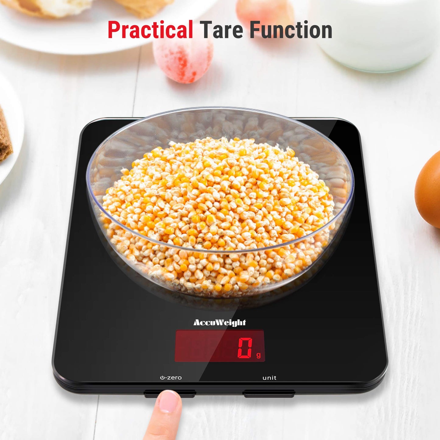 Accuweight 201B Digital Food Scale with Tempered Glass Surface, 5kg/11lb Kitchen Scale with LCD Display, 4 Units & 0.1oz/1g Precision Weight Scale for Baking Cooking Meal Prep