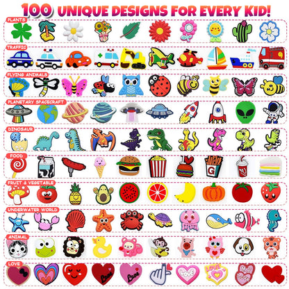 100Pcs Pencil Charms, Pencil Topper Decoration, Cute PVC Different Charms Clips Designs, Cute School Supplies Classroom Rewards and Prizes
