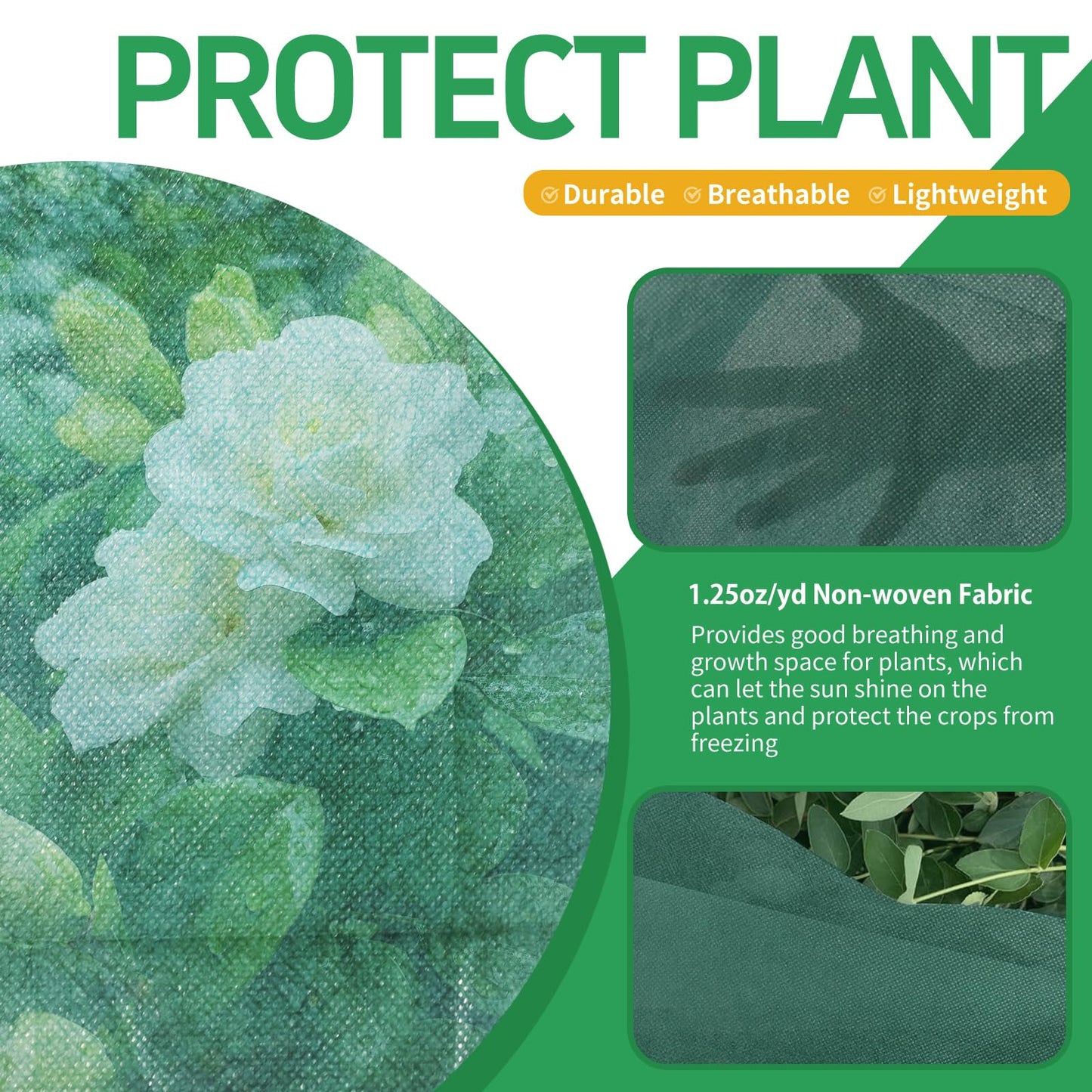 Plant Covers Freeze Protection, 10x50ft Green Frost Blanket for Winter, 1.23 oz/yd² Fabric, Premium Frost Protection Cover, Breathable Garden Row Covers for Outdoor Plants