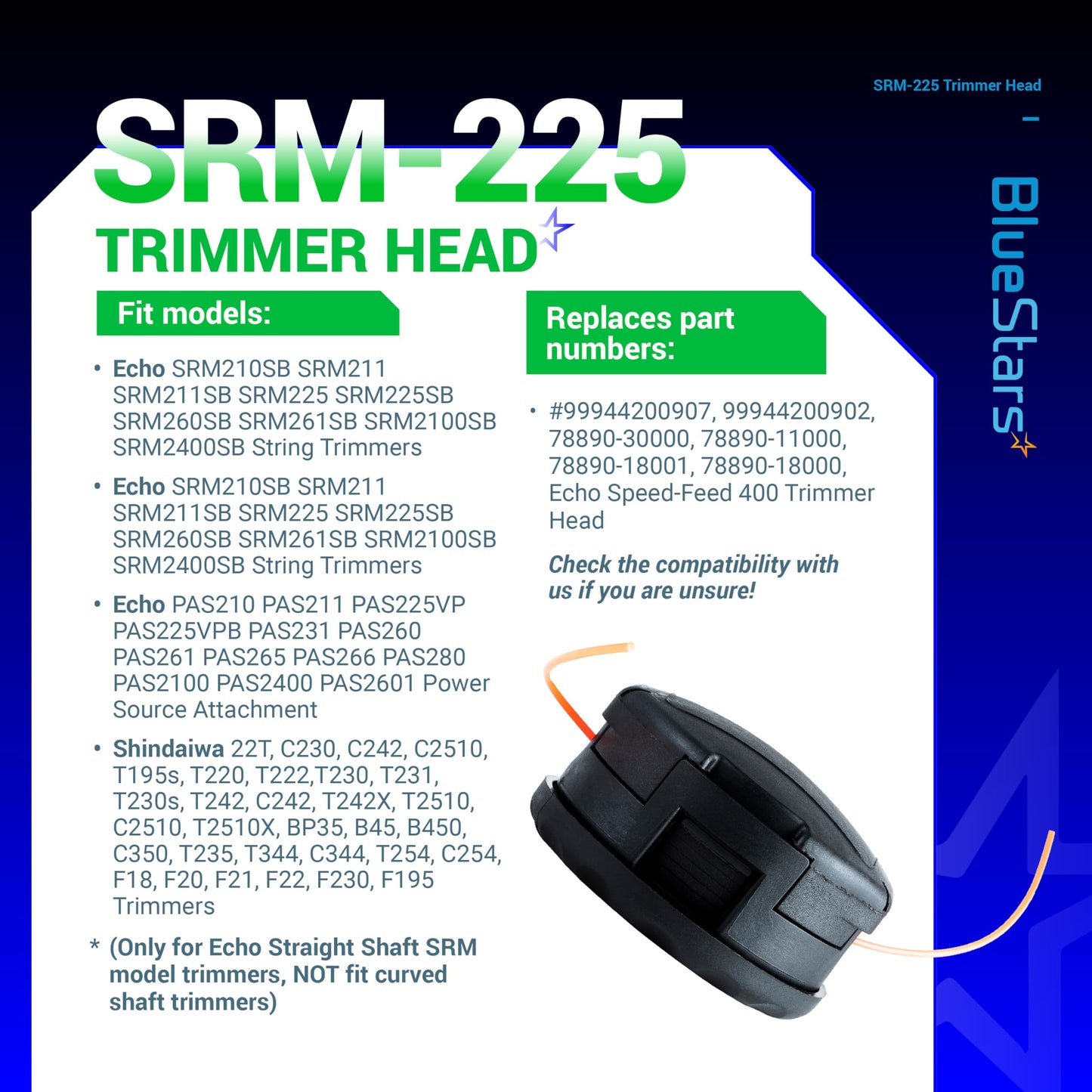 BlueStars 2 Packs SRM-225 String Trimmer Head - Compatible with Speed Feed 400 for Echo Weed Eater SRM 225 SRM210 SRM2100 SRM225 SRM200 SRM230 SRM250 SRM265 SRM266 Shiandaiwa T195S T220 T222 Trimmer
