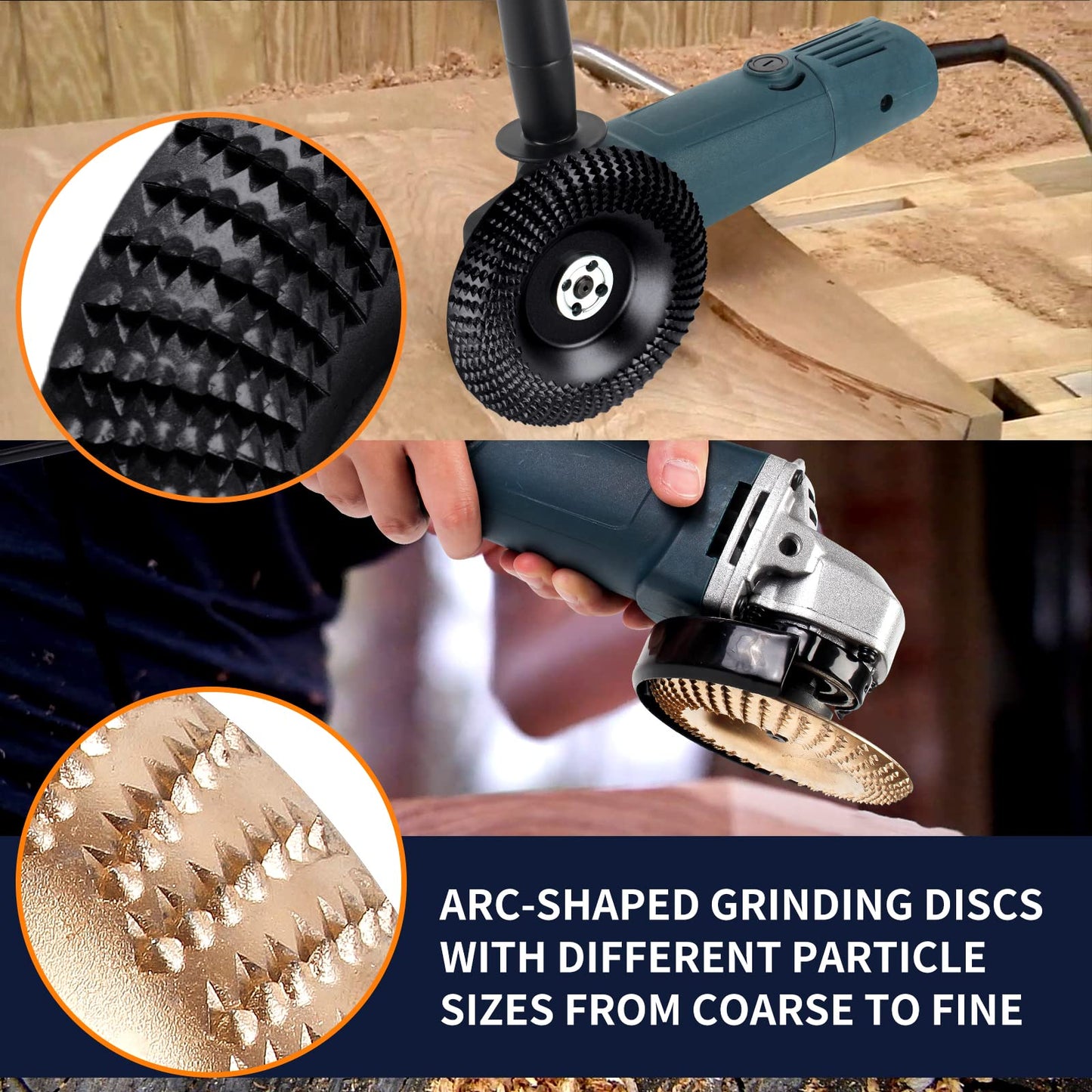 Pomsare Wood Carving Disc Set, 5PCS Wood Grinding Wheel for 4 or 4 1/2 Angle Grinder, Stump Grinder Shaping Discs for Cutting Polishing