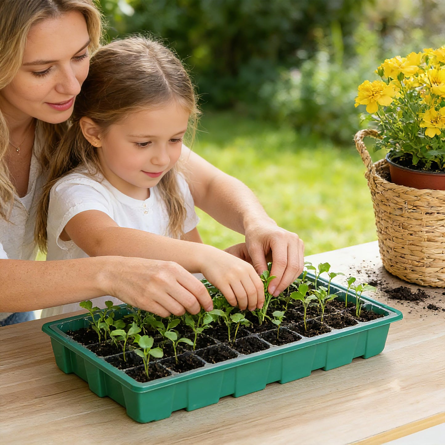 5 Pack Seed Starter Trays with Ventilation Holes - Reusable Seedling Starter Kit for Vegetables, Herbs, Flowers - Plant Germination & Seed Starting (40 Cells Per Tray, Total 200 Cells), Green