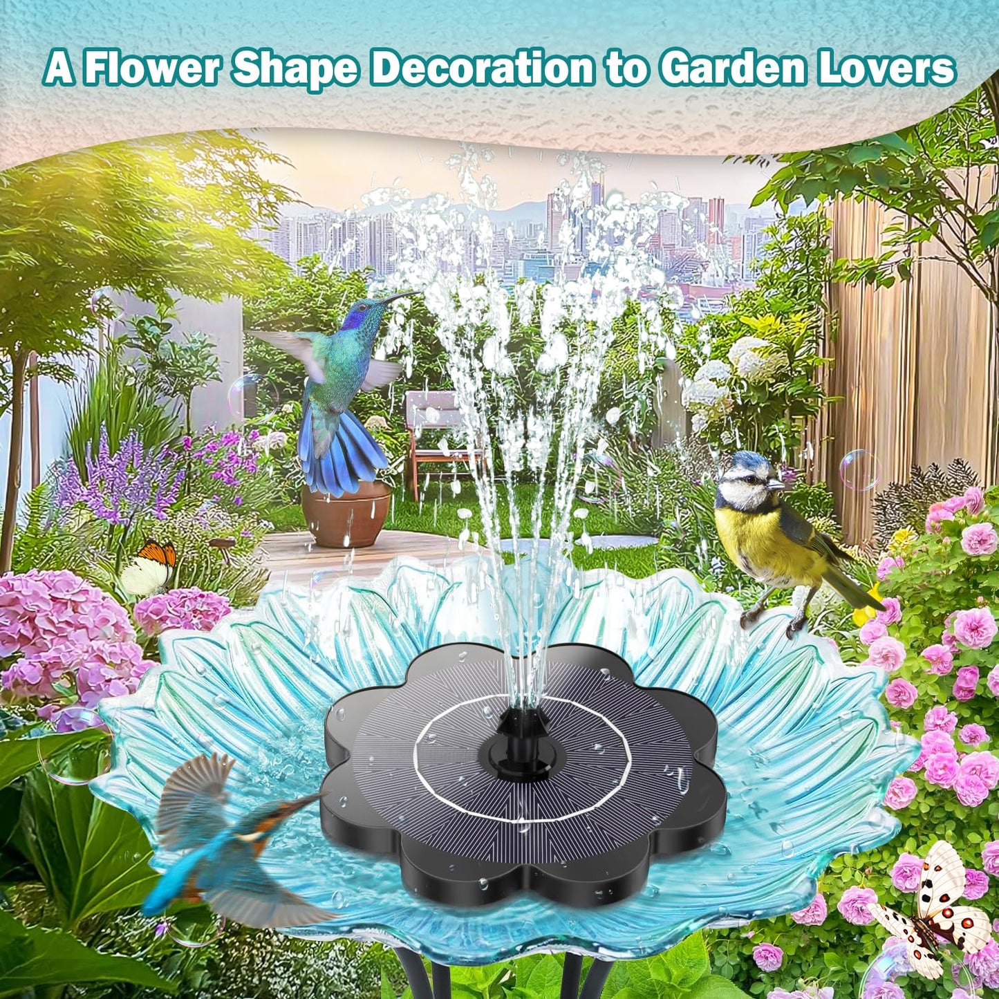 Yzert Solar Water Fountain Flower Shape, 3.5W Glass Solar Fountain with 7 Nozzles & 4 Fixer Rods,Solar Fountain Pump for Bird Bath, Outdoor, Pool, Garden, Pond