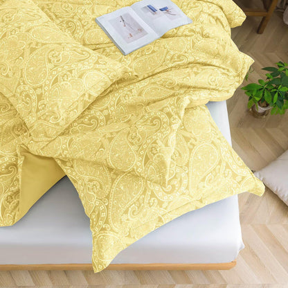 UDEAL Queen Comforter Set 3 Pieces，Yellow Paisley Soft Fluffy Comforter for Queen Size Bed，All Season Warm Bedding Set with Comforter