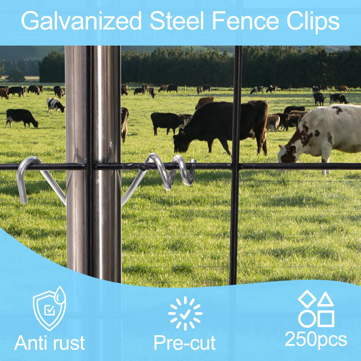 ZENFUN 250 Pcs T Post Clips, Galvanized Steel Fence Clips Bulk Rust Resistant T Post Wire Clips Fence Wire Fasteners for Securing Wire Park Fence, Fixing Highway Sport Fences