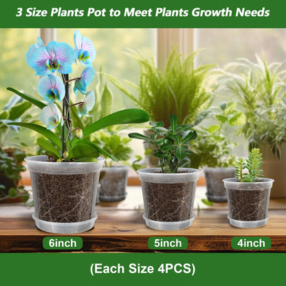 YALIOURS Clear Nursery Pots for Plants, 12Pack 4/5/6 inch Transparent Plastic Plant Pots with Drainage Holes, Garden Pots for Plants Flowers with 12Pack Trays and 15pcs Plant Labels