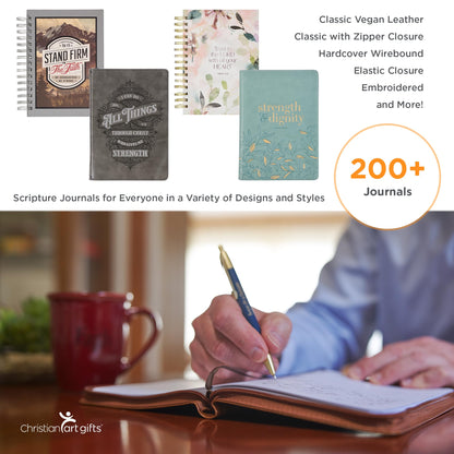 Classic Faux Leather Journal Strong and Courageous Joshua 1:57 Bible Verse, Brown Inspirational Notebook, Lined Pages W/Scripture, Ribbon Marker, Zipper Closure